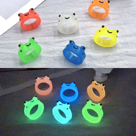 Resin Cute Unadjustable Rings Multicolor Glow In The Dark Luminous Frog Animal