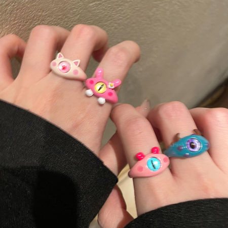 Resin Cute Unadjustable Rings Multicolor Monster