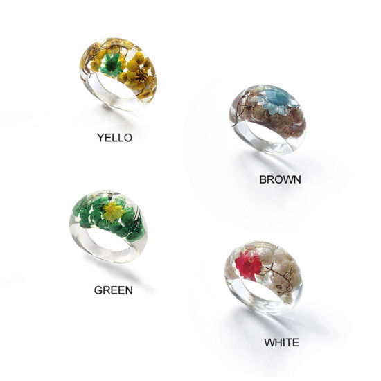 Picture of Resin Handmade Resin Jewelry Real Flower Unadjustable Rings Multicolor