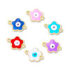 Picture of Zinc Based Alloy Religious Connectors Charms Pendants Gold Plated Multicolor Flower Evil Eye Enamel 19mm x 14mm