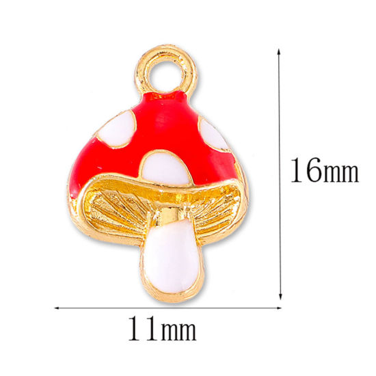 Bild von Zinklegierung Charms Vergoldet Bunt Pilz Emaille 16mm x 11mm, 10 Stück