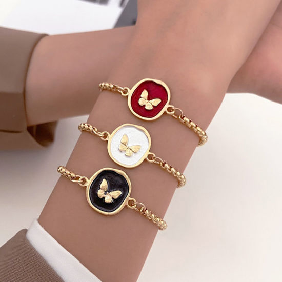 Picture of Retro Bracelets Gold Plated Multicolor Round Butterfly Enamel