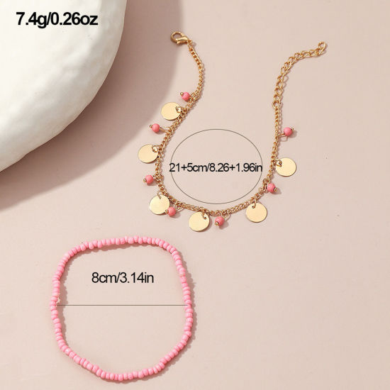 Picture of Acrylic Stylish Anklet Set Gold Plated Multicolor Tassel Round Beaded