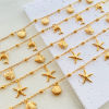 Imagen de 304 Acero Inoxidable Cable Cadena Cruz Tobilleras 18k Chapado en Oro Animales Marinos 21cm longitud, 1 Unidad