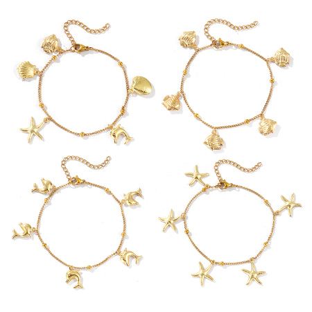 Picture of 304 Stainless Steel Link Cable Chain Anklet 18K Gold Plated Marine Animal 21cm(8 2/8") long
