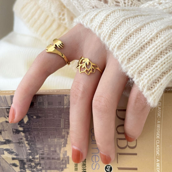 Bild von Umweltfreundliche Vakuumbeschichtung Einfach und lässig Insekt 18K Echtgold plattiert 304 Edelstahl Uneinstellbar Schmetterling Biene Ring Für Frauen Party 1 Stück