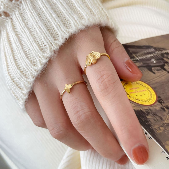 Bild von Umweltfreundliche Vakuumbeschichtung Einfach und lässig Insekt 18K Echtgold plattiert 304 Edelstahl Uneinstellbar Schmetterling Biene Ring Für Frauen Party 1 Stück