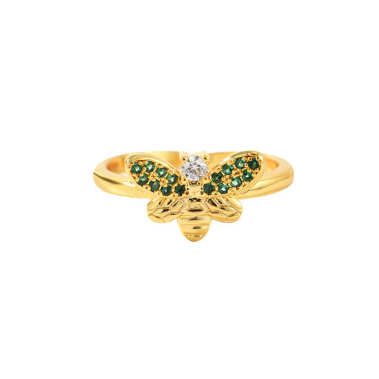 Picture of Eco-friendly Stylish Insect 18K Real Gold Plated Copper & Cubic Zirconia Open Adjustable Bee Animal Micro Pave Rings For Women Party