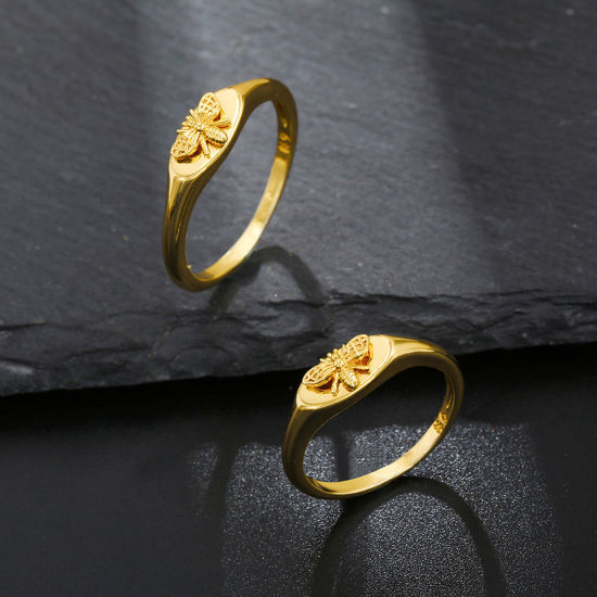 Picture of Eco-friendly Vacuum Plating Simple & Casual Insect 18K Real Gold Plated Copper Unadjustable Bee Animal Rings Unisex Party