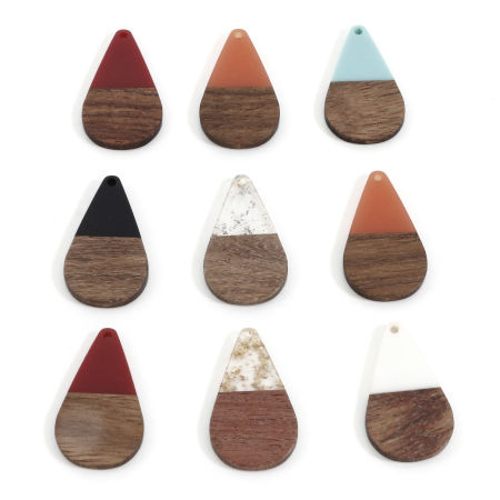 Resina Effetto Legno Ciondoli Multicolore Goccia 3.8cm x 2.2cm, 2 Pz