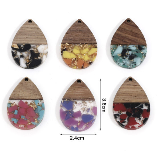 Picture of Wood Effect Resin Pendants Multicolor Drop Foil 3.6cm x 2.4cm