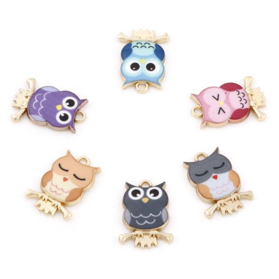 Picture of Zinc Based Alloy Halloween Charms Gold Plated Multicolor Owl Animal Enamel 21.5mm x 15mm