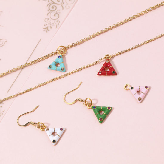 Изображение 304 Нержавеющая Сталь Серия геометрии Подвески Треугольник Позолоченный С Эмалью Разноцветный Горный Хрусталь 15мм x 13мм, 1 ШТ