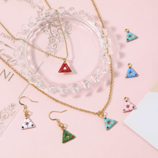 Изображение 304 Нержавеющая Сталь Серия геометрии Подвески Треугольник Позолоченный С Эмалью Разноцветный Горный Хрусталь 15мм x 13мм, 1 ШТ