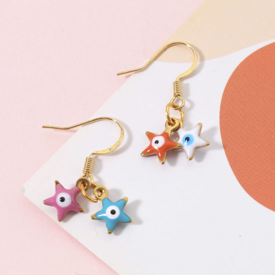 Immagine di 304 Acciaio Inossidabile Religione Charms Stella a Cinque Punte Multicolore Malocchio Paillettes Smaltate su Entrambi i lati 10mm x 8.5mm, 10 Pz