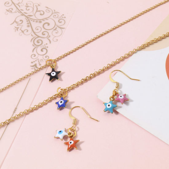 Immagine di 304 Acciaio Inossidabile Religione Charms Stella a Cinque Punte Multicolore Malocchio Paillettes Smaltate su Entrambi i lati 10mm x 8.5mm, 10 Pz