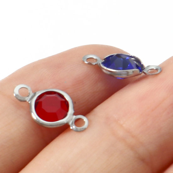 Immagine di 304 Acciaio Inossidabile & Vetro Pendenti Charms Connettori Tondo Tono Argento Multicolore Sezione 13mm x 7mm, 10 Pz