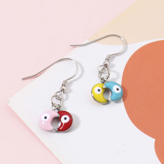 Изображение 304 Нержавеющая Сталь религия Подвески Луна половина Серебряный Тон Разноцветный Злой Глаз Двусторонние эмалированные пайетки 11мм x 7мм, 10 ШТ