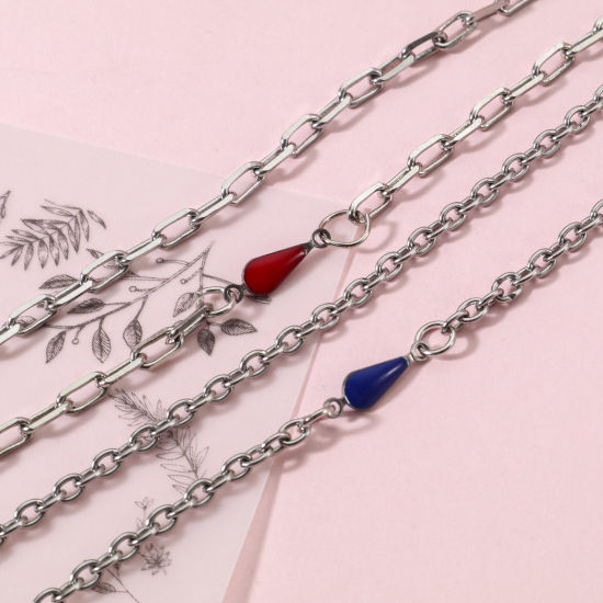 Immagine di 304 Acciaio Inossidabile Pendenti Charms Connettori Goccia Tono Argento Multicolore Paillettes Smaltate su Entrambi i lati 15mm x 5mm, 10 Pz