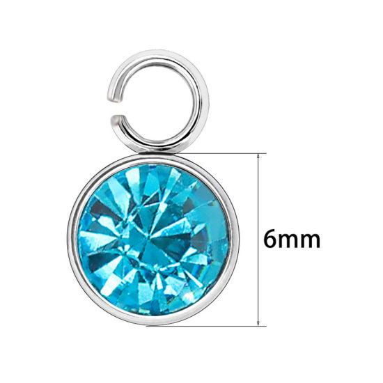 Immagine di 304 Acciaio Inossidabile Pietre Nascita Charms Tondo Tono Argento Multicolore 6mm x 9mm, 10 Pz