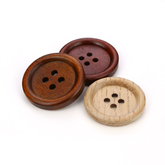 Picture of Natural Wood Buttons Scrapbooking 4 Holes Round Multicolor