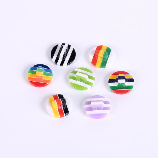 Picture of Resin Sewing Shank Buttons Round Rainbow Pattern Multicolor 14mm Dia
