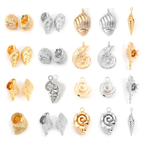 Picture of Brass Charms Real Gold Plated Conch/ Sea Snail Spiral 3D 13mm x 10.5mm