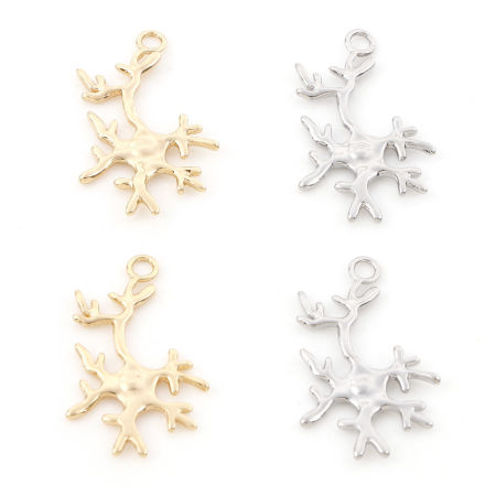 Image de Breloques Bijoux d'Océan en Laiton Corail Plaqué Or Véritable 24mm x 15mm, 2 Pcs