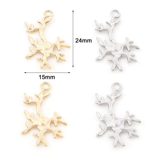 Picture of Brass Ocean Jewelry Charms Real Gold Plated Coral 24mm x 15mm