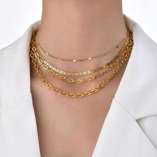 Picture of Eco-friendly Vacuum Plating Simple & Casual Simple 18K Real Gold Plated 304 Stainless Steel Link Chain Necklace For Women Party