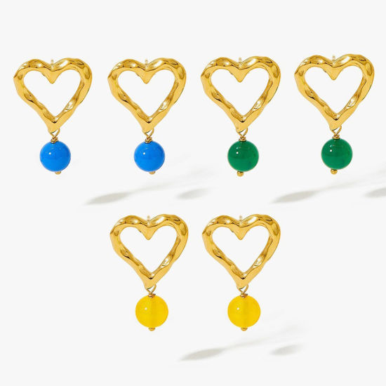 Immagine di Ipoallergenico Semplice & Casual Elegante 18K Vero Oro Placcato Multicolore 304 Acciaio Inossidabile & Pietra Cuore Orecchino Per Donne 1 Paio