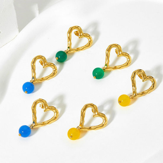 Immagine di Ipoallergenico Semplice & Casual Elegante 18K Vero Oro Placcato Multicolore 304 Acciaio Inossidabile & Pietra Cuore Orecchino Per Donne 1 Paio