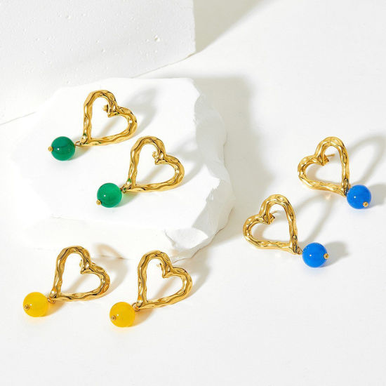 Immagine di Ipoallergenico Semplice & Casual Elegante 18K Vero Oro Placcato Multicolore 304 Acciaio Inossidabile & Pietra Cuore Orecchino Per Donne 1 Paio