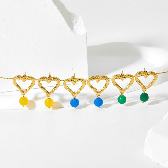 Immagine di Ipoallergenico Semplice & Casual Elegante 18K Vero Oro Placcato Multicolore 304 Acciaio Inossidabile & Pietra Cuore Orecchino Per Donne 1 Paio