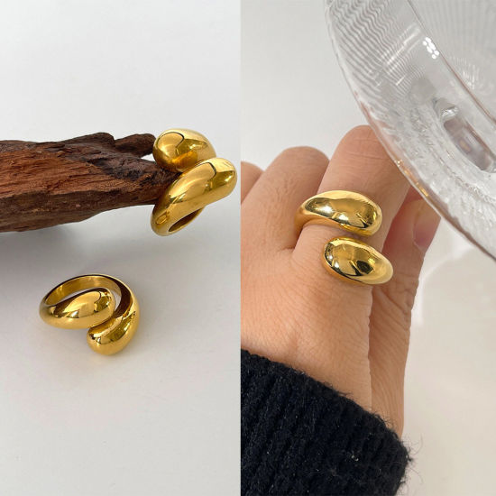 Picture of Eco-friendly Simple & Casual Ins Style 18K Real Gold Plated 304 Stainless Steel Open Drop Rings For Women Party