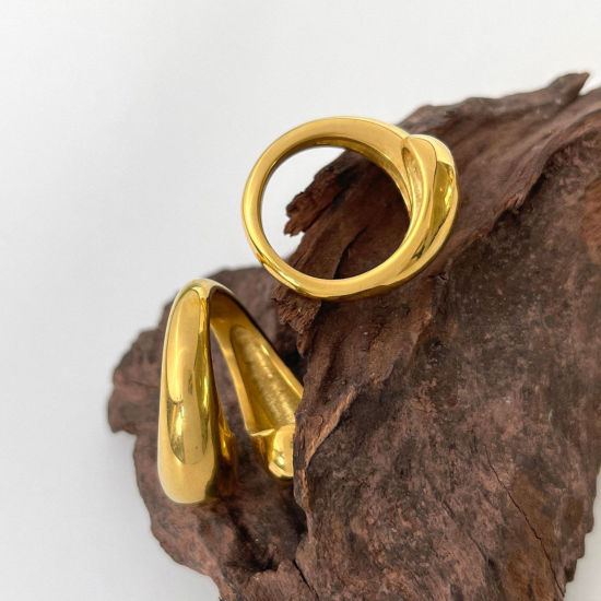 Picture of Eco-friendly Simple & Casual Ins Style 18K Real Gold Plated 304 Stainless Steel Open Drop Rings For Women Party