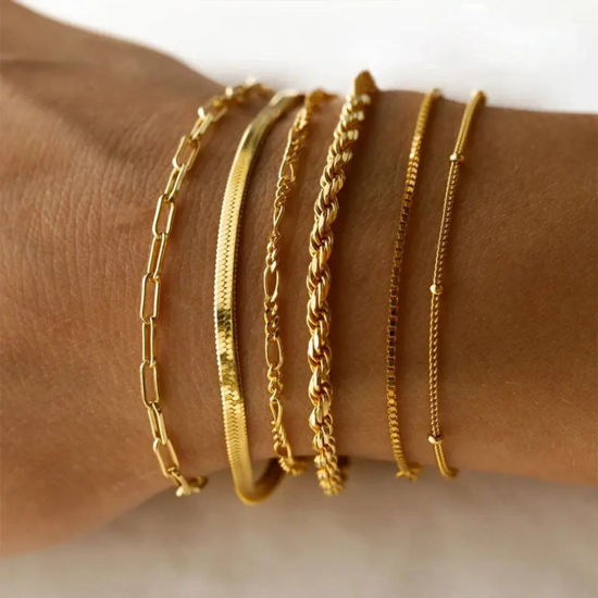 Picture of Eco-friendly Vacuum Plating Simple & Casual Stylish 18K Real Gold Plated 304 Stainless Steel Link Chain Bracelets Unisex Party