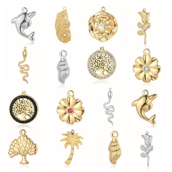 Imagen de 304 Stainless Steel Ocean Jewelry Charms Multicolor Flower Tree 1 Piece