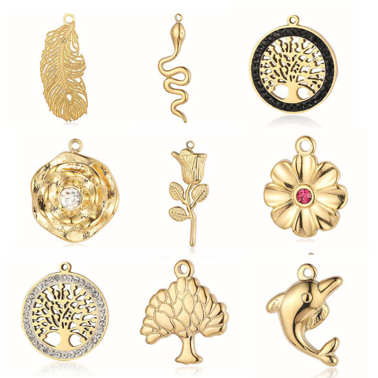 Imagen de 304 Stainless Steel Ocean Jewelry Charms Multicolor Flower Tree 1 Piece