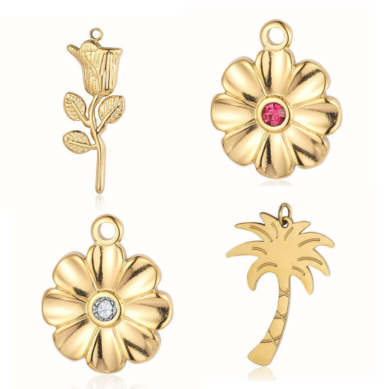 Imagen de 304 Stainless Steel Ocean Jewelry Charms Multicolor Flower Tree 1 Piece