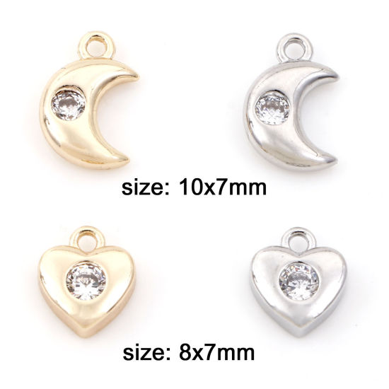 Picture of Brass Galaxy Charms Real Gold Plated Heart Moon Clear Cubic Zirconia