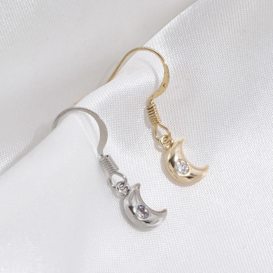 Picture of Brass Galaxy Charms Real Gold Plated Heart Moon Clear Cubic Zirconia