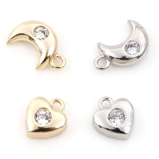 Picture of Brass Galaxy Charms Real Gold Plated Heart Moon Clear Cubic Zirconia