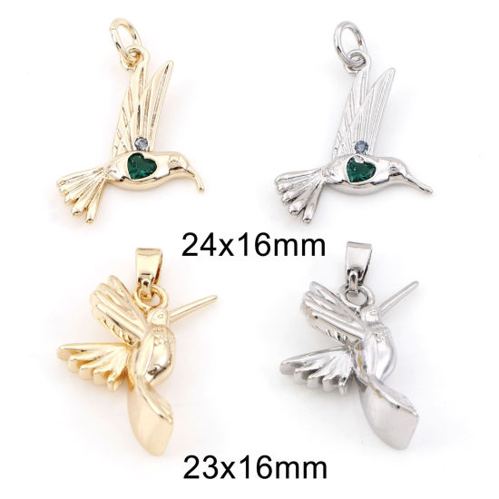 Image de Breloques en Laiton Oiseau-Mouche Plaqué Or Véritable 2 Pcs