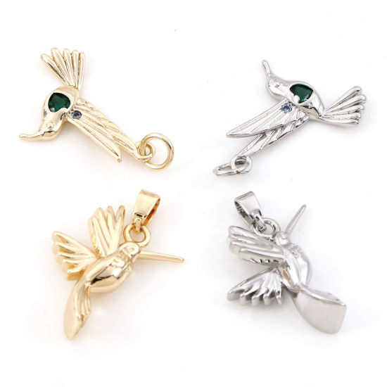 Image de Breloques en Laiton Oiseau-Mouche Plaqué Or Véritable 2 Pcs