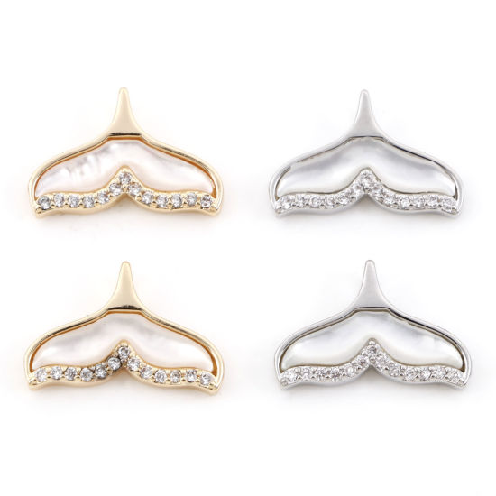 Immagine di Conchiglia + Ottone Micro Intarsio Charms Coda di Balena Vero Oro Placcato 15mm x 10mm, 1 Pz