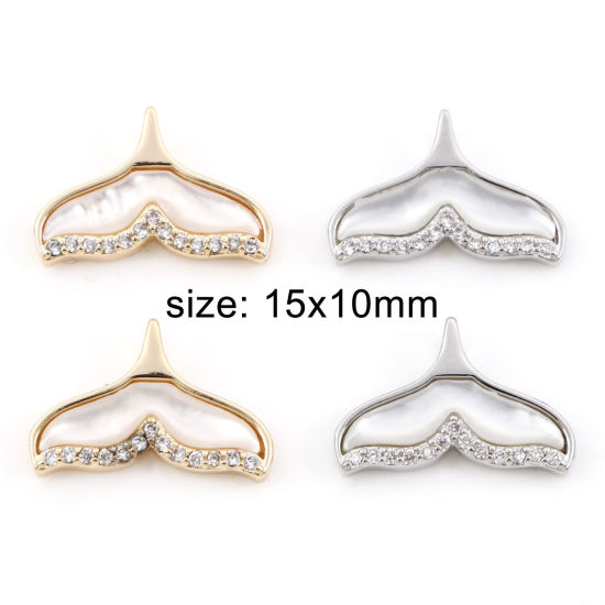 Immagine di Conchiglia + Ottone Micro Intarsio Charms Coda di Balena Vero Oro Placcato 15mm x 10mm, 1 Pz