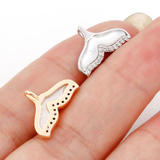 Immagine di Conchiglia + Ottone Micro Intarsio Charms Coda di Balena Vero Oro Placcato 15mm x 10mm, 1 Pz