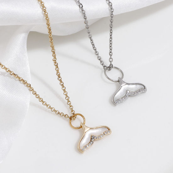 Immagine di Conchiglia + Ottone Micro Intarsio Charms Coda di Balena Vero Oro Placcato 15mm x 10mm, 1 Pz