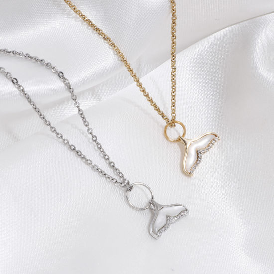 Immagine di Conchiglia + Ottone Micro Intarsio Charms Coda di Balena Vero Oro Placcato 15mm x 10mm, 1 Pz